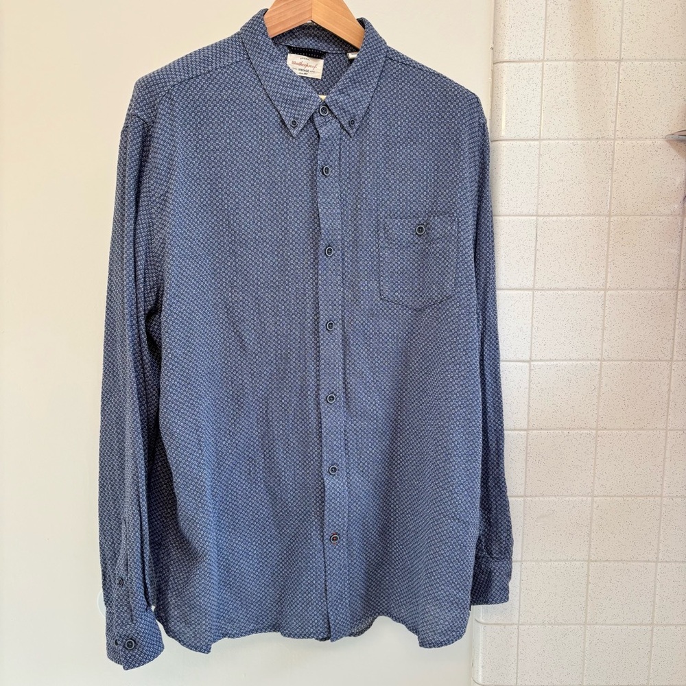 Mens Blue Button Down Shirt Size XXL Classic Fit Casual Woven Texture Cotton